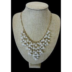 INC Gold-Tone‎ Bead Imitation Pearl Shaky Flower Statement Necklace 18"